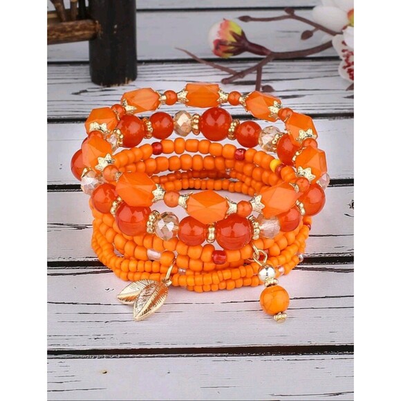 Boho Style Leaf Pendant Beaded 4-pc. Bracelet Set - Picture 2 of 7